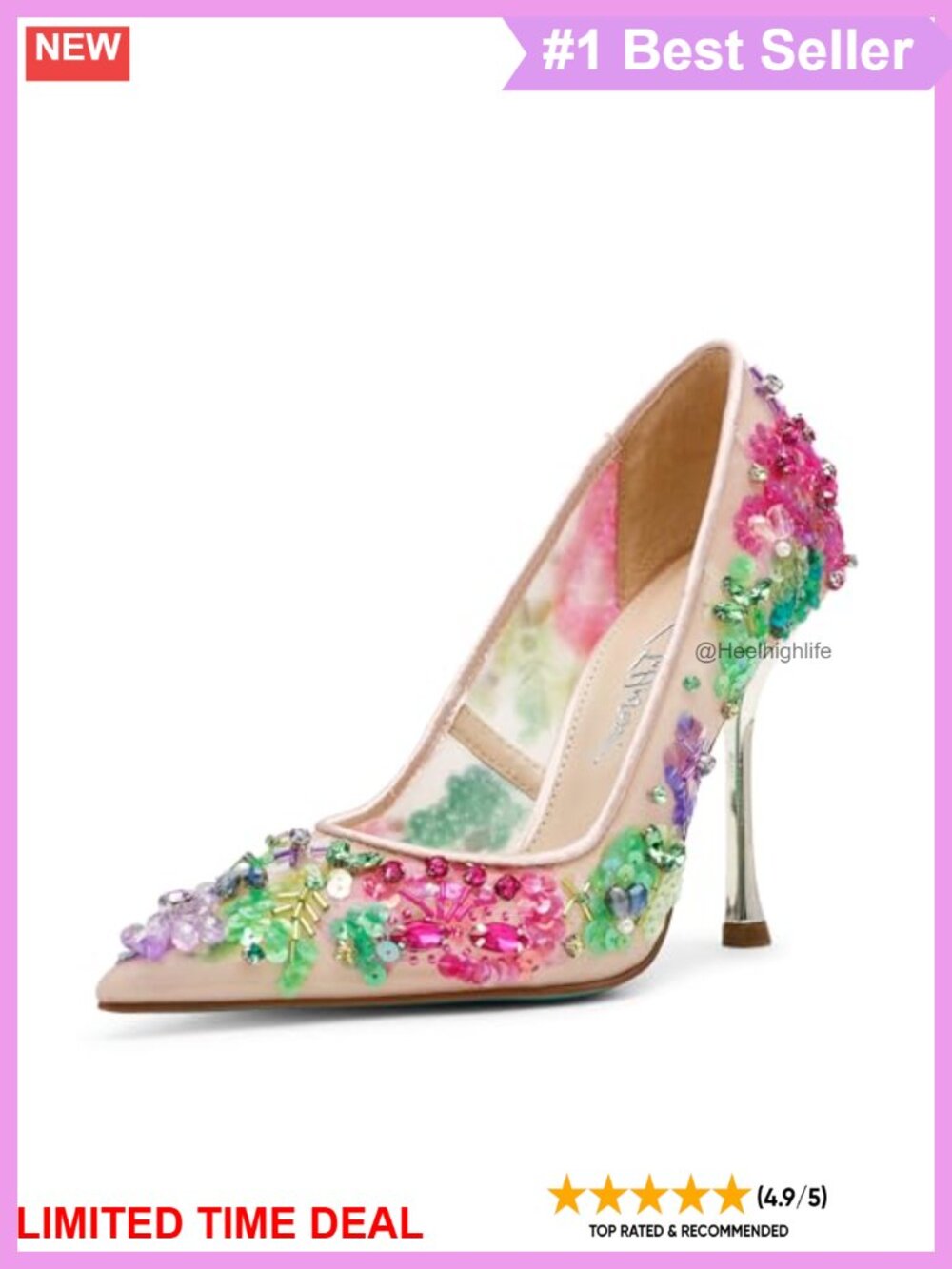 Pointed Toe Stiletto Heel Pump with Mesh Adornment